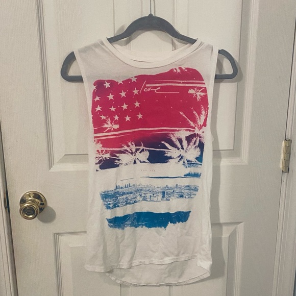 American Eagle White Tank Top with Pink and Blue - Picture 2 of 4